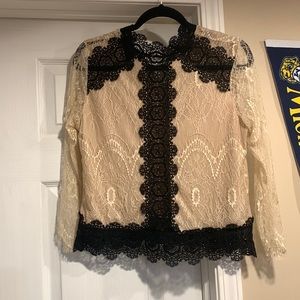 Cream and black lace top